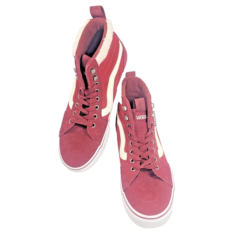 Vans Sneakers Filmore Hi Vansguard Suede Maroon White Faux Fur‎ Women's Size 10